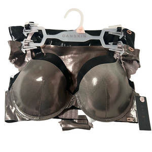Danskin Woman’s Sexy 2 Bra & Panties Set Black Grey Push-Up 36B or 34C NWT